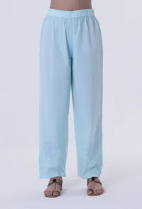 Greenish-Blue Cotton Block Printed Pant image 1