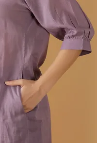 Mulmul Cotton Lilac V Neck Kurta image 6