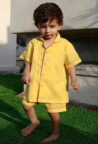 Set Of 2: Sunshine Yellow Cotton Shirt And Yellow Short image 1