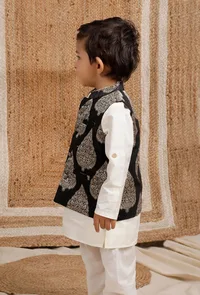 Black Brocade Nehru Jacket image 2