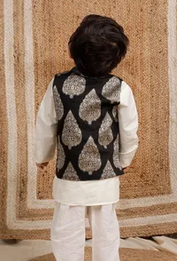 Black Brocade Nehru Jacket image 3