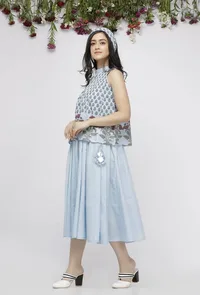 Blue Kota Hand-Block Printed Jacket image 3