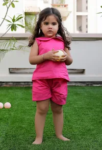 Set Of 2: Shortcake Pink Cotton Top And Pink Short image 1