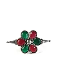 Floral Gemstone Silver Ring image 2