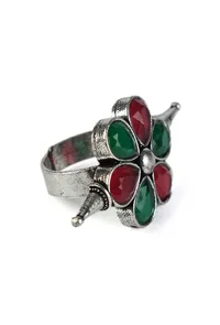 Floral Gemstone Silver Ring image 3