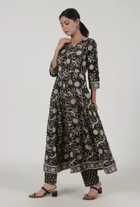 Ajrakh Printed Black Cotton Anarkali image 2