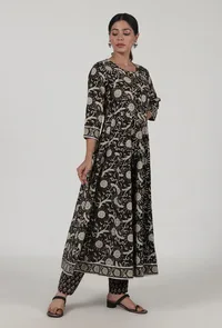 Ajrakh Printed Black Cotton Anarkali image 3