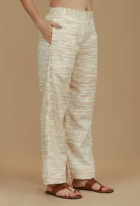 Off-White Khadi Textured Wide-Leg Pants image 3