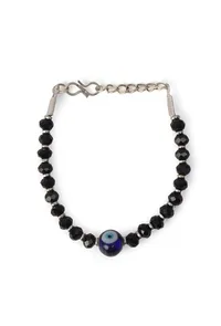German Silver Evil Eye Bracelet with Black Beads & Adjustable Cord image 2