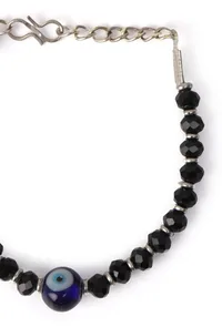 German Silver Evil Eye Bracelet with Black Beads & Adjustable Cord image 3