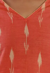 Set of 2: Coral Ikat Cotton Straight Kurta with Ikat Pants image 6