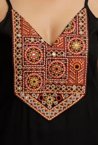 Solid Black Slip Kurta with Yoke Embroidery Details image 5