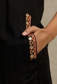 Solid Black Slip Kurta with Yoke Embroidery Details image 6
