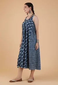 Akshita Indigo Buta Print Side Gather Kurta Dress image 2