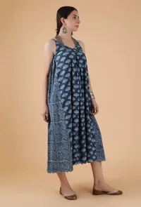 Akshita Indigo Buta Print Side Gather Kurta Dress image 3