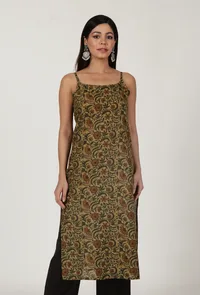 Kalamkari Printed Yellow Cotton Slip image 1