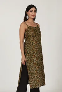 Kalamkari Printed Yellow Cotton Slip image 2