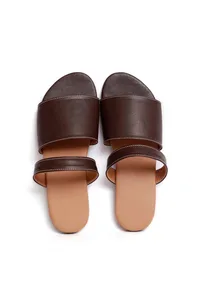 Brunette Brown Cruelty Free Leather Sliders image 1
