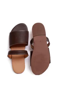 Brunette Brown Cruelty Free Leather Sliders image 2