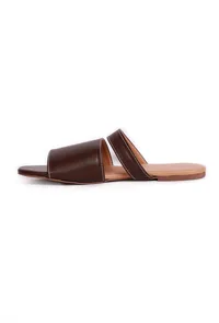 Brunette Brown Cruelty Free Leather Sliders image 3