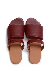 Pecan Brown Cruelty Free Leather Sliders image 1