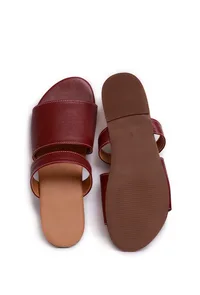 Pecan Brown Cruelty Free Leather Sliders image 2