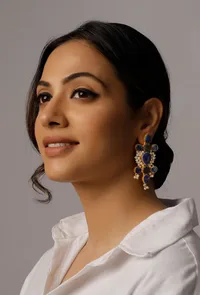 Carolina Blue Stone Pearl Earrings image 1