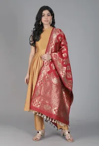 Coral Pink Chanderi Brocade Dupatta image 2