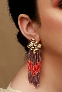 Lilac Beads Kundan Earrings image 1