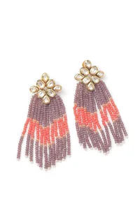 Lilac Beads Kundan Earrings image 2