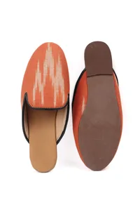 Fire Orange & Tawny Brown Ikat flat Cruelty Free Leather Mules image 3