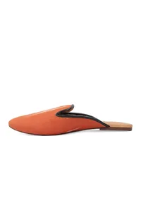 Fire Orange & Tawny Brown Ikat flat Cruelty Free Leather Mules image 4