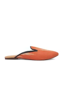 Fire Orange & Tawny Brown Ikat flat Cruelty Free Leather Mules image 5