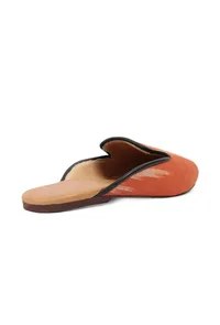 Fire Orange & Tawny Brown Ikat flat Cruelty Free Leather Mules image 6