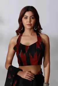 Black And Maroon Ikkat Blouse image 1