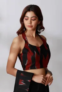 Black And Maroon Ikkat Blouse image 2