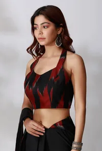 Black And Maroon Ikkat Blouse image 3