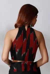 Black And Maroon Ikkat Blouse image 4