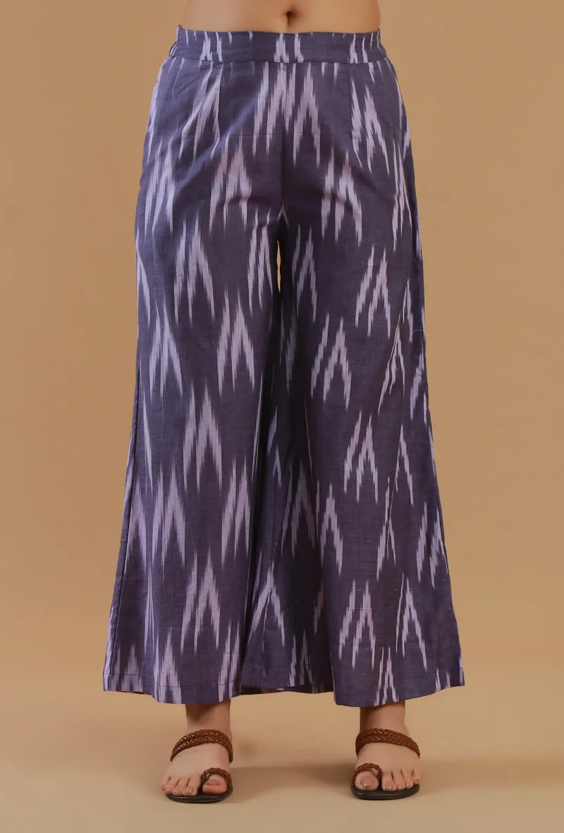 Purple Ikat Cotton Wide-Leg Pant