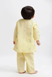 Set Of 2: Yellow Dobby Kurta and Yellow Pant image 3