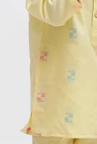 Set Of 2: Yellow Dobby Kurta and Yellow Pant image 4