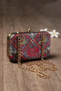 Gehna Blue & Multi Patola Print Rectangular Box Clutch image 2