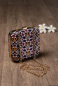 Leela Blue & Multi Patola Print Square Box Clutch image 2