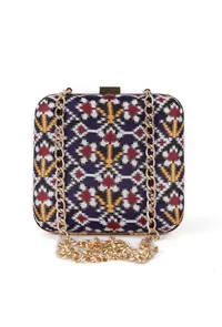 Leela Blue & Multi Patola Print Square Box Clutch image 3