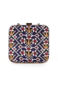 Leela Blue & Multi Patola Print Square Box Clutch image 4