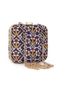 Leela Blue & Multi Patola Print Square Box Clutch image 5