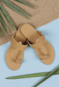 Camel Brown Cruelty free Leather inspired Kolhapuri with multiple braidings image 2