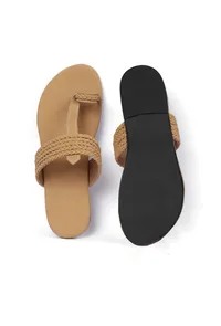 Camel Brown Cruelty free Leather inspired Kolhapuri with multiple braidings image 4