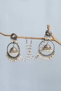 German Silver Partywear Stunning Earring with Hair Extension Designer image 1