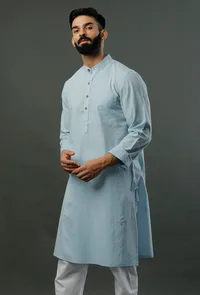Handcrafted Aqua Blue Mangalgiri Kurta image 3